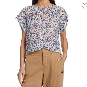 Xirena Tessa Short Sleeve Top Size S in Purple Blue White Paisley 100% Cotton